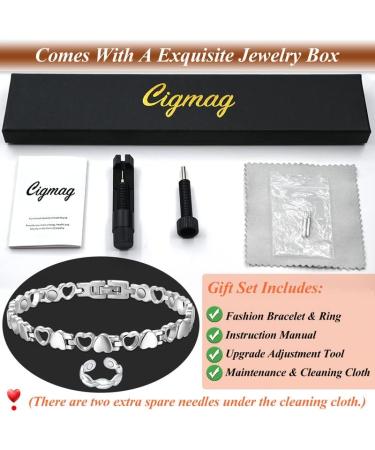 Cigmag Magnetic Bracelet for Women | Titanium Steel Ultra Strength Magnet | Adjustable Tool & Gift Box | Silver Love Bracelet & Fishtail Ring - Buy Online on GoSupps.com