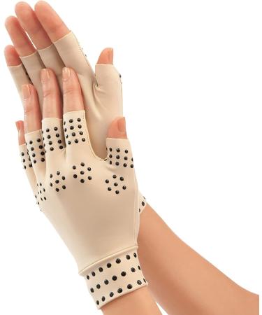 Buy Collections Etc Magnetic Arthritis Therapy Fingerless Compression Gloves - Nude Beige Large | International Shipping Available - Buy Online on GoSupps.com