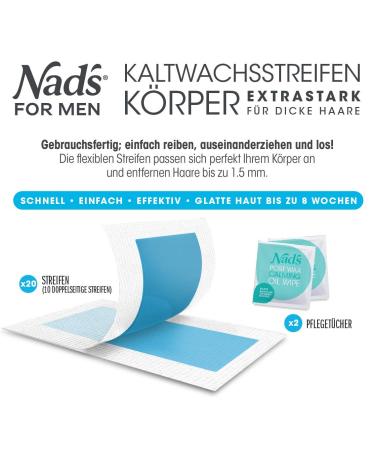 Nads For Men Cold Wax Strips - Effective Hair Removal for All Skin Types | 20 Strips + 2 Care Wipes - International Shipping Available - Buy Online on GoSupps.com