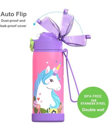 16 oz Insulated Kids Water Bottle with Straw - Stainless Steel, Leak Proof, Unicorn Design - Buy Online on GoSupps.com