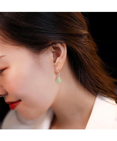 Earrings Drop Earrings Vintage Sterling Silver Jade Drop Earrings for Women Genuine Natural Round Green Jadeite Dangle Earring Chinese Healing Stone Jewelry - Buy Online on GoSupps.com
