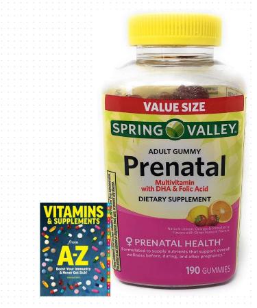 Spring Valley Adult Prenatal Health Multivitamin DHA & Folic Acid Fruit 190 Gummies+Better Guide Vitamins Supplements