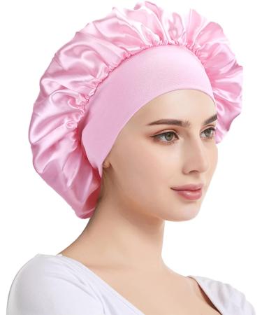 AliLeader 2Pcs Silk Hair Bonnet for Sleeping - Black+Pink Satin Cap for Curly Hair - Elastic Band Soft Hair Wrap for Women - Buy Online on GoSupps.com