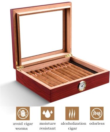 Cigar Humidor Case with Humidifier Hygrameter Cedar Wood Travel Cigar Case Glass Top Desktop Humidor Case Cigar Box with Divider Hold 35 Cigars Gifts for Men - Buy Online on GoSupps.com