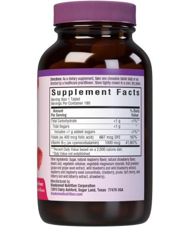 Buy Bluebonnet Nutrition B12 & Folic Acid Chewable Tablets - Cream Raspberry, 180 Count - Buy Online on GoSupps.com