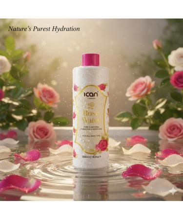 ICAN 100% Natural Rose Water - Hydrating and Purifying (1000ml) - Buy Online on GoSupps.com