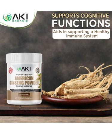 AKI American Ginseng Powder - High-Quality 4% Ginsenosides for Coffee, Smoothies | 1.5 oz (42.5g) Pack of 1 - Buy Online on GoSupps.com