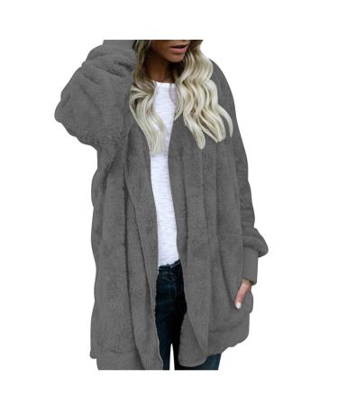 Hanxiulin fleece jacket plush jacket cuddly jacket ladies fleece jacket warm sweater long warm warm cuddly long thick winter coat down jacket winter warm trench coat 3xl dark gray