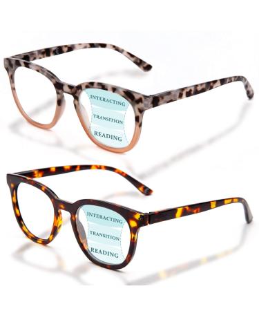 LianSan 2 Packs Progressive Multifocus Reading Glasses for Women - Ladies Near and Far Blue Light Blocking Computer Readers(Tortoise for 3ft 1.50x) Tortoise 1.5 x