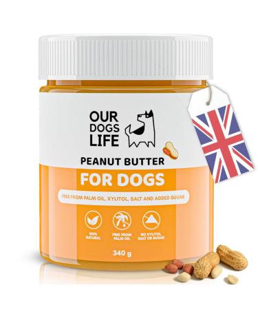 DogsLife Dog Peanut Butter - 100% Natural Peanut Butter For Dogs & Puppy - Healthy Source of Pure Protein Treat Paste Free From Palm Oil Wheat & Gluten. No Added Sugar Salt or Xylitol 340.00 g (Pack of 1) - Buy Online on GoSupps.com