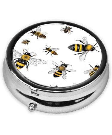 Funny Bees Round Pill Box - 3 Compartment Mini Travel Organizer for Medicine Vitamins & Tablets - Buy Online on GoSupps.com