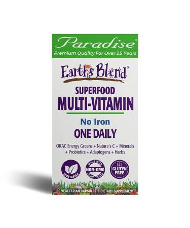 Paradise Herbs Earth's Blend One Daily Superfood Multi-Vitamin No Iron 30 Vegetarian Capsules