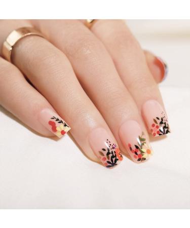 BettyCora Short Square Fake Nails Set with Glue - Flowers D10 Design - Buy Online on GoSupps.com