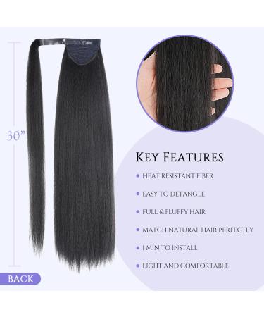 30 Inch Kinky Straight Wrap Around Ponytail Extension | Long Italian Yaki Synthetic Hair | Natural Black (1B) | Soft & Natural Hair Extension for Black Women - Buy Online on GoSupps.com