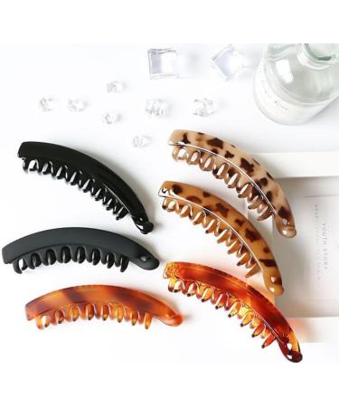 6PCS Large Banana Hair Clips Non-slip Double Comb Clips Leopard Banana Claw Clips for Women Girls Hair Accessories - Buy Online on GoSupps.com