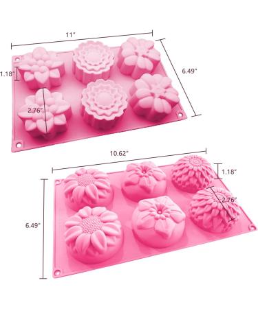 OBSGUMU 3 Pack Silicone Soap Molds - 6 Cavities Flowers Soap Mold - Ideal for Handmade Soap, Cake, Chocolate, Biscuit, Pudding - Pink - Buy Online on GoSupps.com