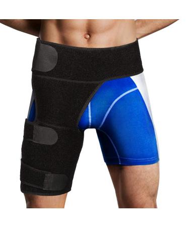 Compression Hip Brace Fits Right & Left Leg Adjustable Groin Wrap Thigh Support Hamstring Sleeve for Relief Hip Pain Sciatica Arthritis Quad Muscle Strains Sports Protection for Men & Women