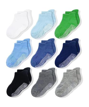 CozyWay Baby Non-Slip Baby Socks Toddler Socks With Grippers Ankle Style 6-12 Months Boys 9 Pairs