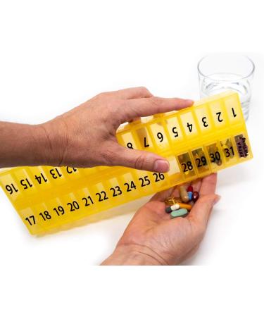 Once-a-Day Monthly Pill Organizer - BPA Free Easy Loading Extra Compartment for Medications - Buy Online on GoSupps.com