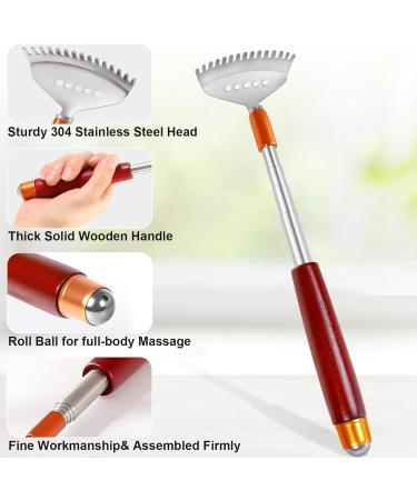Telescopic Azymi Back Scratch - Portable Wooden & Steel Massage Roller for Scalp Face & Foot Relief - Ideal for Men & Women - Buy Online on GoSupps.com