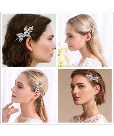 2 Pcs Rhinestone Hair Clips Shining Hair Barrettes Bridal Hair Barrettes Pins Leaf Wedding Hairpin Bride Pearl Crystal Hair Clips Silver Rhinestone Barrette Elegant Bridal Hair Accessories - Buy Online on GoSupps.com