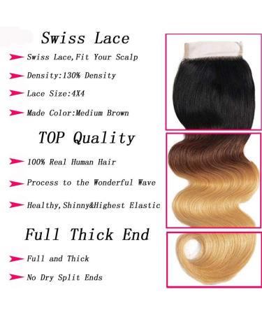 Ombre Hair Extension 3 Tone Blonde Lace Closure 4x4 Swiss Lace Free Part Closure with Baby Hair Body Wave Hair Long Blond Remy Hair Closure for Women 1b/4/27 Closure 18 Inch 18 inch 1B/4/27 closure body wave - Buy Online on GoSupps.com
