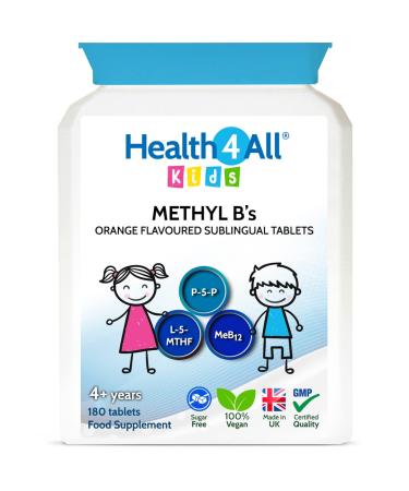 Health4All Kids Methyl B's 180 Tablets for Children for Stress & Mood Support. Sublingual Vegan pre-methylated B12 Methylcobalamin 5-Methylfolate and Vitamin B6 P-5-P 180 count (Pack of 1)