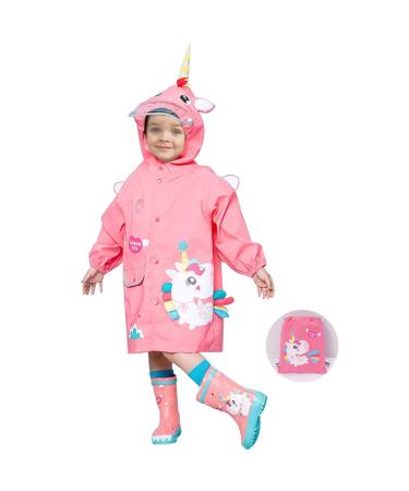 Barakara Kids Raincoat Waterproof Rain Poncho for Kids Toddler Rain Suit Puddle Suit Lightweight Reusable Hiking Hooded Rain Jacket with Safe Reflective Hape Pink B XL