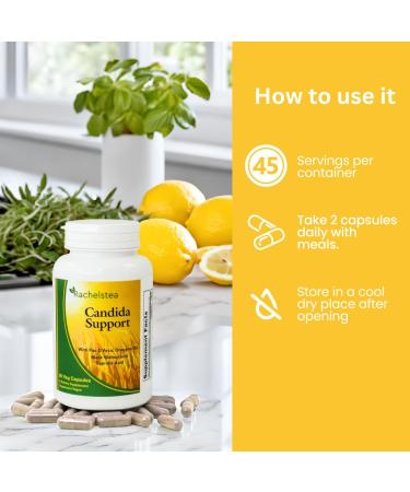 Rachelstea Candida Support Intestinal Flora with PAU D'Arco Oregano Oil Black Walnut and Caprylic Acid 90 Veg Capsules A Dietary Vegetarian/Vegan Supplement - Buy Online on GoSupps.com