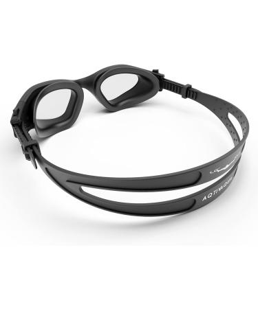 AqtivAqua Wide View Swimming Goggles - All Black + Silver Case - Ideal for Swim Workouts & Open Water - Indoor/Outdoor - Buy Online on GoSupps.com