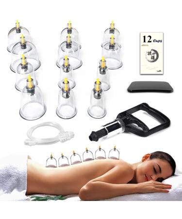 Cupping Therapy Set,12 Therapy Cups Cupping Set with Pump, Professional Chinese Cupping Therapy Sets Hijama Cupping Massage Kit 12 Cups