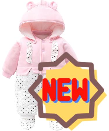 Baby Girls Snowsuit Romper with Detachable Hood, Footies, and Warm Cotton Material - Pink Winter Outfit for Newborn (9-12 Months) - Buy Online on GoSupps.com