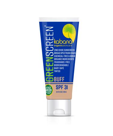 Green Screen Tinted BUFF SPF 31 Reef Safe Sunscreen Zinc Oxide Mineral Sunscreen 91% Organic Ingredients Vegan TSA Carry On Compliant Broad Spectrum Unscented Matte Finish 3.4 fl oz 115g