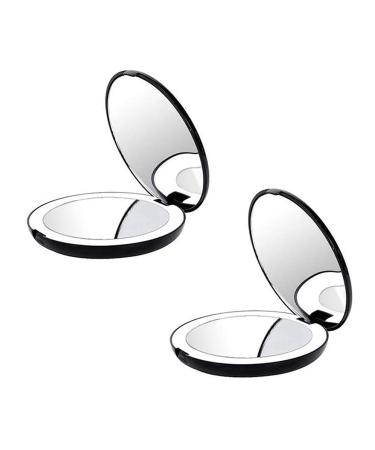 Balawin 2X Portable Folding Mirror with LED Light Makeup Mirror 10X Magnifying Glass 12 Lamp Bead Mini Mirror Black