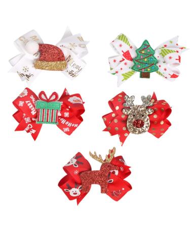 Minkissy 5pcs Christmas hair clips hairbow clip sequins Santa hat hair needle moose holder hair barrettes Christmas hair jewelry for Christmas vacation party gifts favored