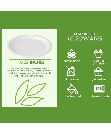 Vplus 150 Pack Compostable 10 inch Paper Plates - Biodegradable Eco-Friendly Sugarcane Plates - Super Strong & Natural - White - Buy Online on GoSupps.com