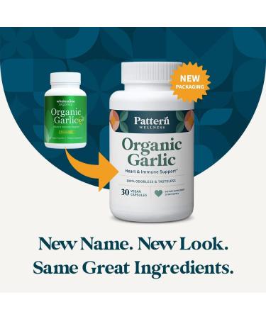 Pattern Wellness Odorless Organic Garlic 1000mg - Immune, Circulatory & Cardiovascular Support - 30 Vegan Capsules - Buy Online on GoSupps.com