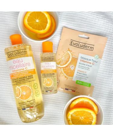 EVOLUDERM 100% Vitamin C Routine - 1 Micellar Cleansing Water + 1 Radiance Cleansing Gel + 1 Vitamin C Tissue Mask + 1 Vitamin C Serum - Vegan - Made in France - Buy Online on GoSupps.com
