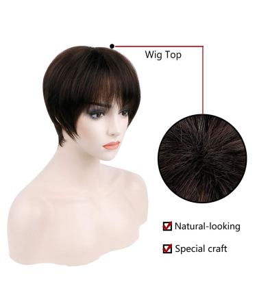 Buy Becus Short Pixie Cut Wig for Women - Heat Resistant Dark Brown Synthetic Hair with Bangs - Buy Online on GoSupps.com