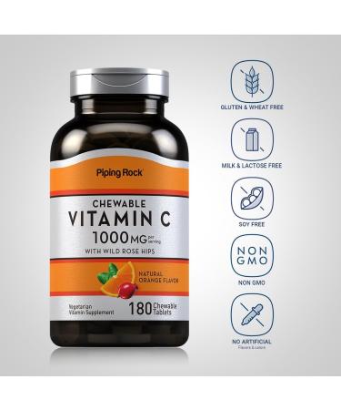 Piping Rock Vitamin C Chewable 1000mg | 180 Tablets | Orange Flavor | Vegetarian Non-GMO Gluten Free Supplement - Buy Online on GoSupps.com