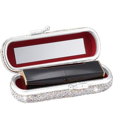 XhuangTech Bling Lipstick Holder Case with Mirror - Rhinestone Crystal Makeup Organizer for Ladies (Silver) | Portable Lipstick Case - Buy Online on GoSupps.com
