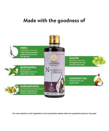 Kerala Ayurved Neelibringadi Keram 6.76 Fl Oz - Daily Hair Oil for Delaying Premature Greying Reducing Dandruff & Strengthening Hair | Infused with Bringaraj Neeli Karnasphota & Amla | Coconut Oil Base - Buy Online on GoSupps.com