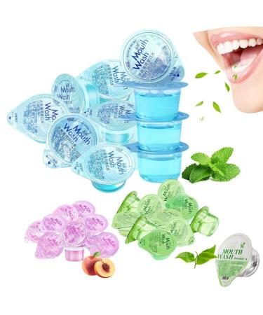Lot de 30 bains de bouche portables en gel e - P che + menthe + th - Nettoyage buccal - Rafra chit l'haleine - 30 pi ces/lot - Approvisionnement d'un mois - Haleine fra che - limine la mauvaise