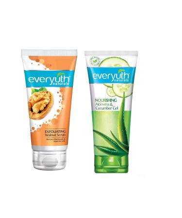 Everyuth Exfoliating Walnut Scrub 100gm and Nourishing Aloe Vera & Cucumber Gel 100gm Combo Pack