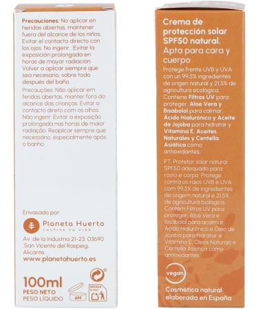  Planeta Huerto Planeta Potager SPF50 Sunscreen Cream 100ml - Buy Online on GoSupps.com