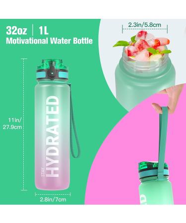 Sahara Sailor 32oz Motivational Sports Water Bottle with Time Marker - BPA Free Tritan, Leakproof Wide Mouth, Fast Flow Technology - A-Bubble Gum Color - Buy Online on GoSupps.com