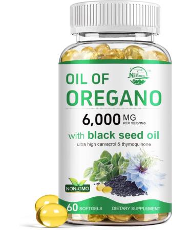 Nature's live Oil of Oregano with Black Seed Oil 2 in 1 Oregano Supplement for Immune Health Retains High Concentrated Carvacrol & Thymoquinone Non-GMO 60 Softgels 1 Pack 60 Count (Pack of 1)