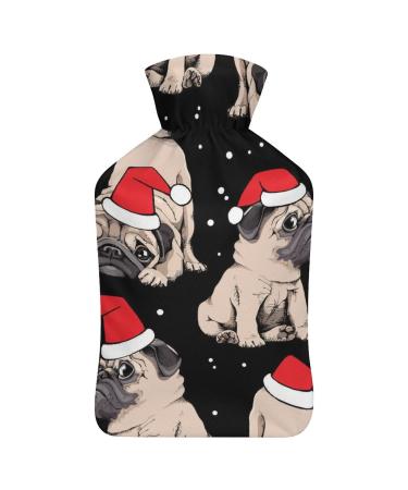 Cartoon Pug Hot Water Bottle With Cover Plush Bed Bottle Hand Warmer For Adults And Children 26.5X15.3cm