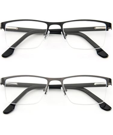 MMOWW 2-Pack Reading Glasses for Men - Blue Light Filter Metal Frames Spring Hinge Black & Gray (1.0x) - Stylish Reading Aids - International Shipping Available - Buy Online on GoSupps.com