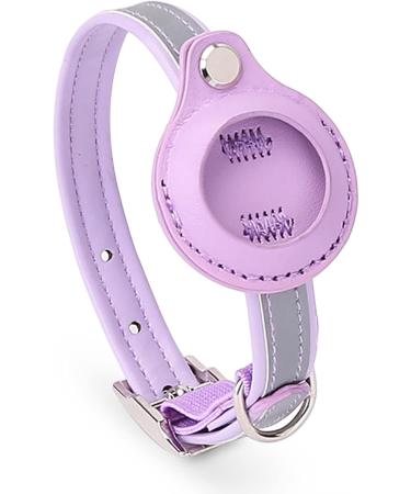 Kocnydey Leather Reflective AirTag Cat Collar - Adjustable Anti-Wing Collar with Bell for Cats & Small Dogs (Purple M: 28-37cm) - Buy Online on GoSupps.com